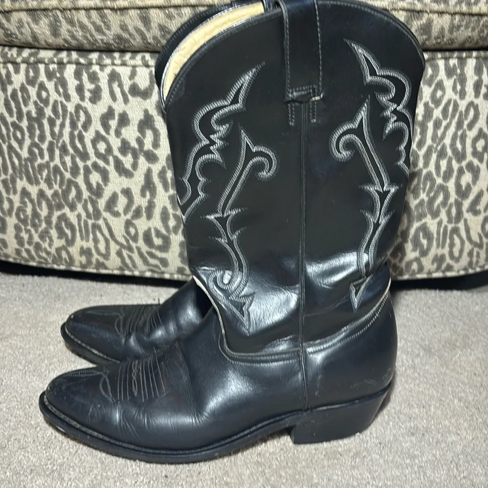 Longhorn Cowboy Boots Flacks leather fancy stitched equestrian boots mens 10EE